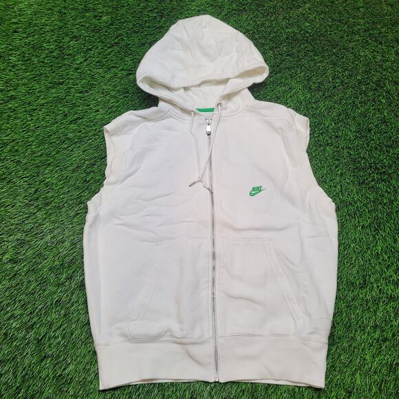 Nike Sportswear Hoodie Vest Mens M (Fits L) White Sleeveless Athleisure Gym - Picture 1 of 10